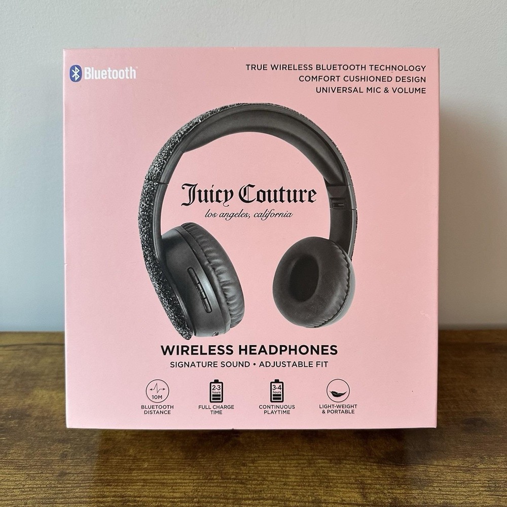 New Juicy Couture Wireless Headphones Bedazzled Gems Black Bluetooth Electronics
